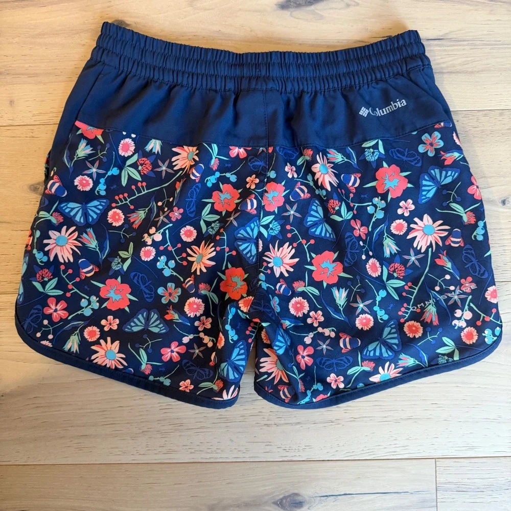 Columbia Sandy Shores Board Shorts Navy Floral Butterfly Girls Size M 10/12 - Picture 6 of 7